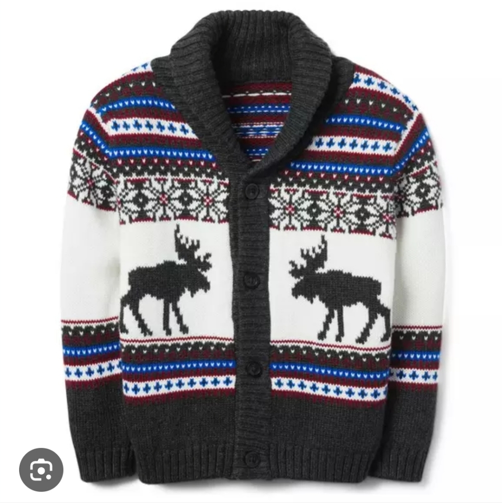 Janie And Jack Fair Isle Moose Cardigan Sweater